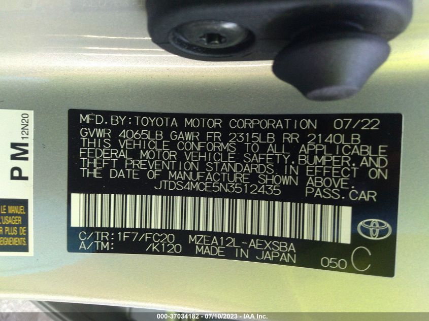 2022 TOYOTA COROLLA SE - JTDS4MCE5N3512435