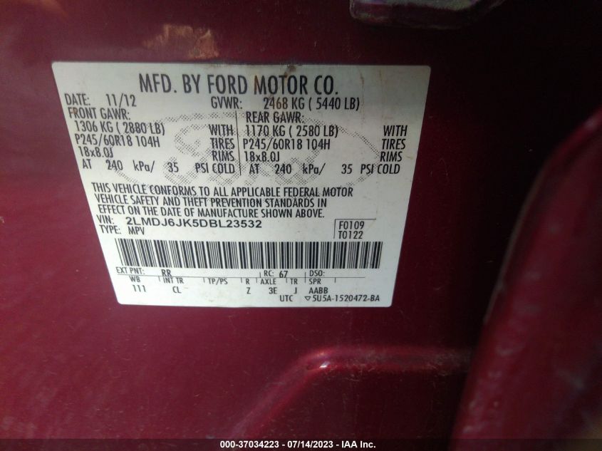 2013 LINCOLN MKX - 2LMDJ6JK5DBL23532