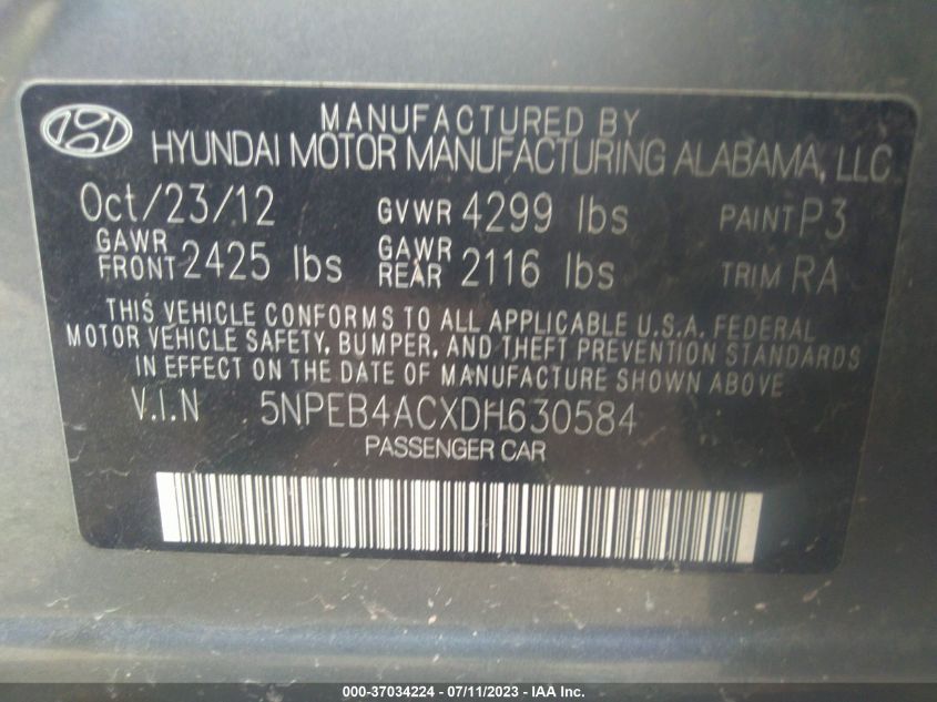 2013 HYUNDAI SONATA GLS PZEV - 5NPEB4ACXDH630584