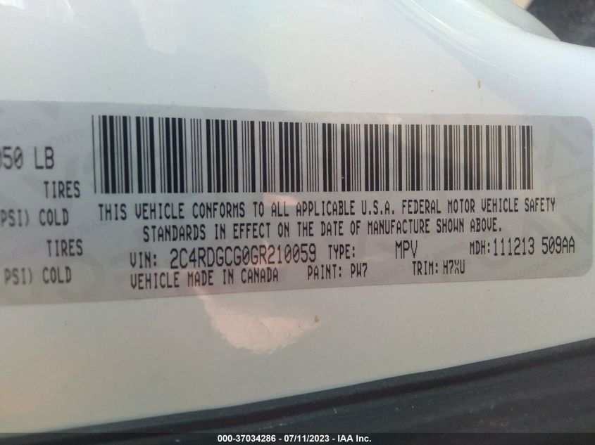 2016 DODGE GRAND CARAVAN SXT - 2C4RDGCG0GR210059