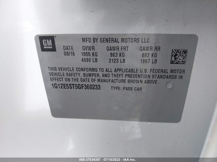 2016 CHEVROLET MALIBU LT - 1G1ZE5ST5GF360233