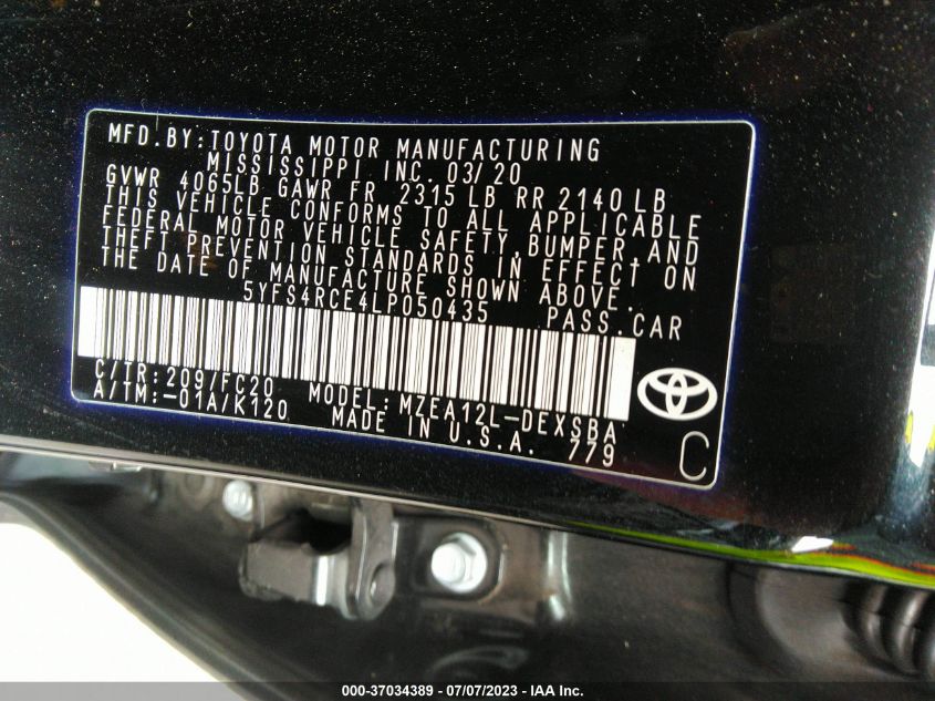 2020 TOYOTA COROLLA SE/NIGHTSHADE - 5YFS4RCE4LP050435