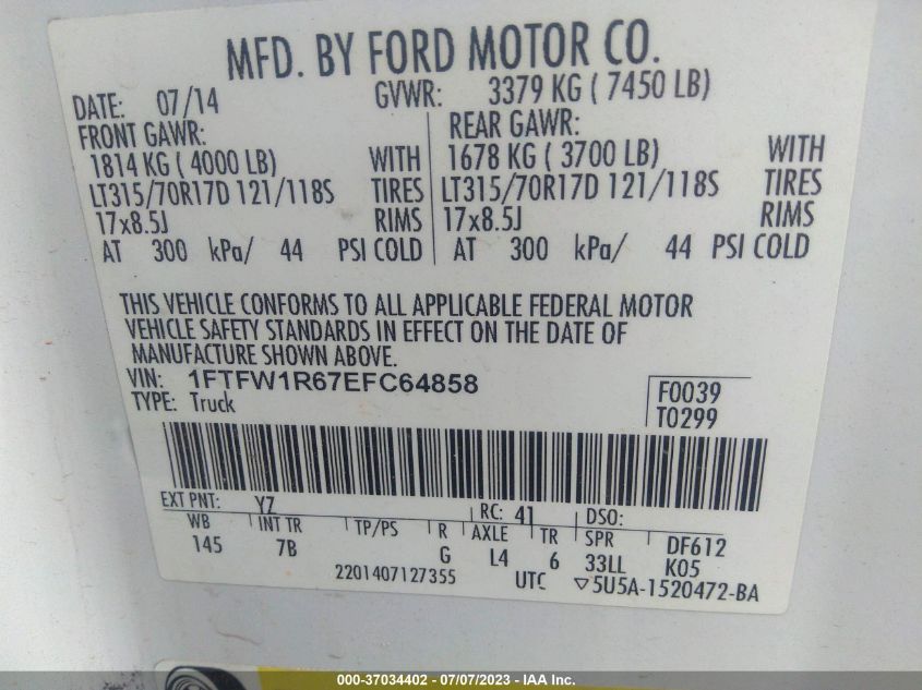 2014 FORD F-150 SVT RAPTOR - 1FTFW1R67EFC64858