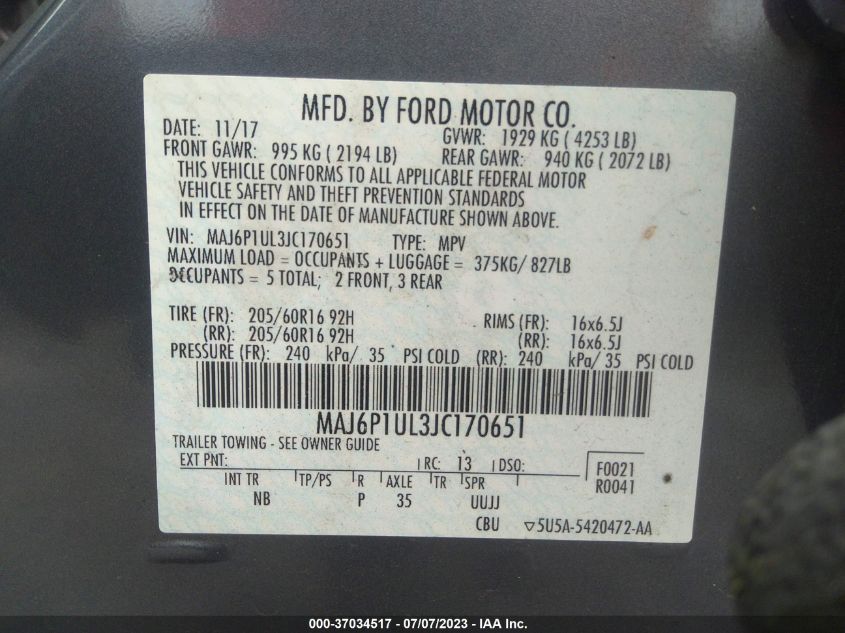 2018 FORD ECOSPORT SE - MAJ6P1UL3JC170651