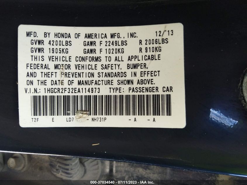 2014 HONDA ACCORD SEDAN LX - 1HGCR2F32EA114973