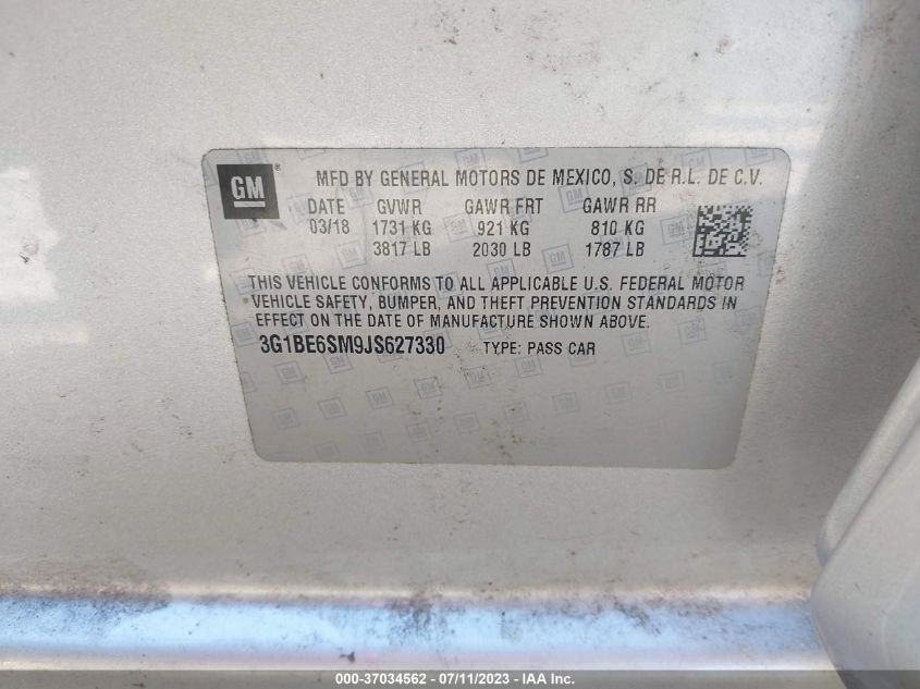 2018 CHEVROLET CRUZE LT - 3G1BE6SM9JS627330