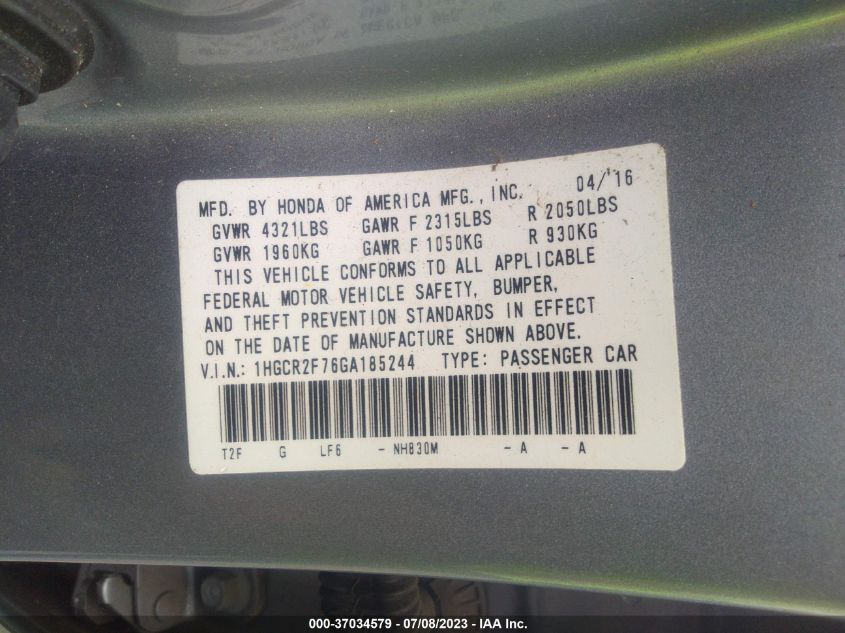 2016 HONDA ACCORD SEDAN EX - 1HGCR2F76GA185244