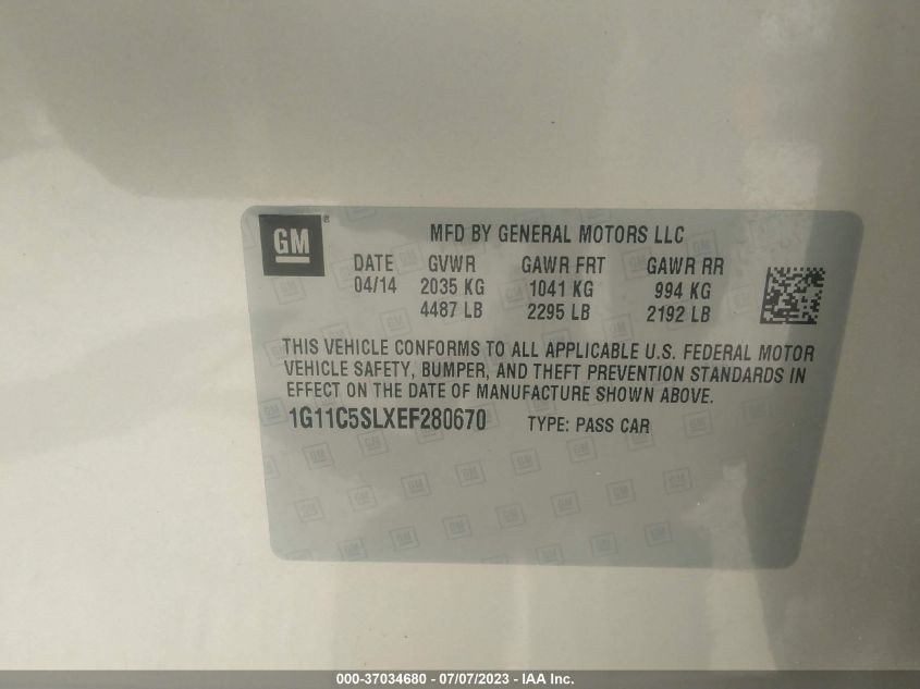 2014 CHEVROLET MALIBU LT - 1G11C5SLXEF280670