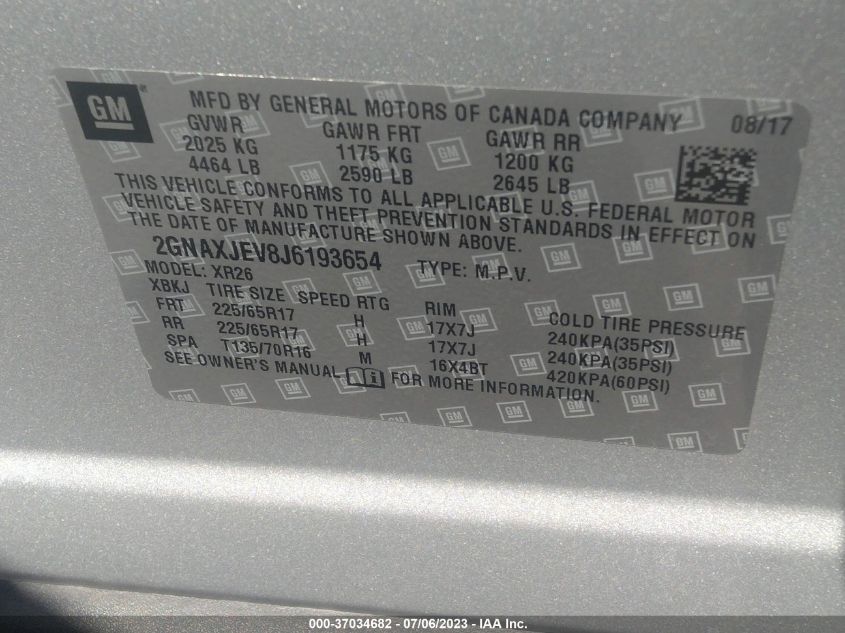 2018 CHEVROLET EQUINOX LT - 2GNAXJEV8J6193654