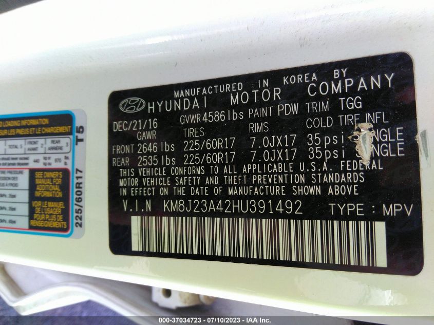 2017 HYUNDAI TUCSON SE - KM8J23A42HU391492