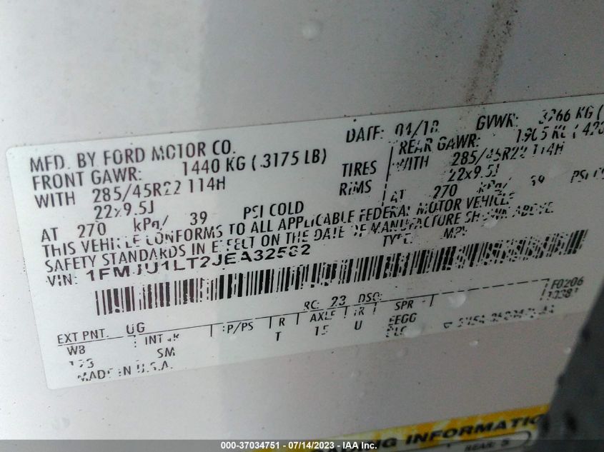 2018 FORD EXPEDITION PLATINUM - 1FMJU1LT2JEA32582