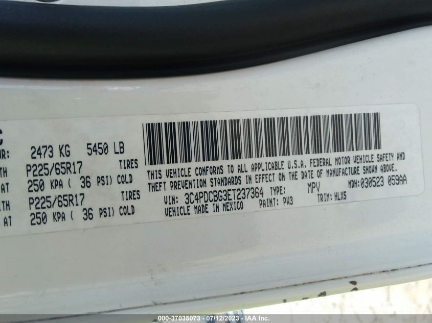 2014 DODGE JOURNEY SXT - 3C4PDCBG3ET237364