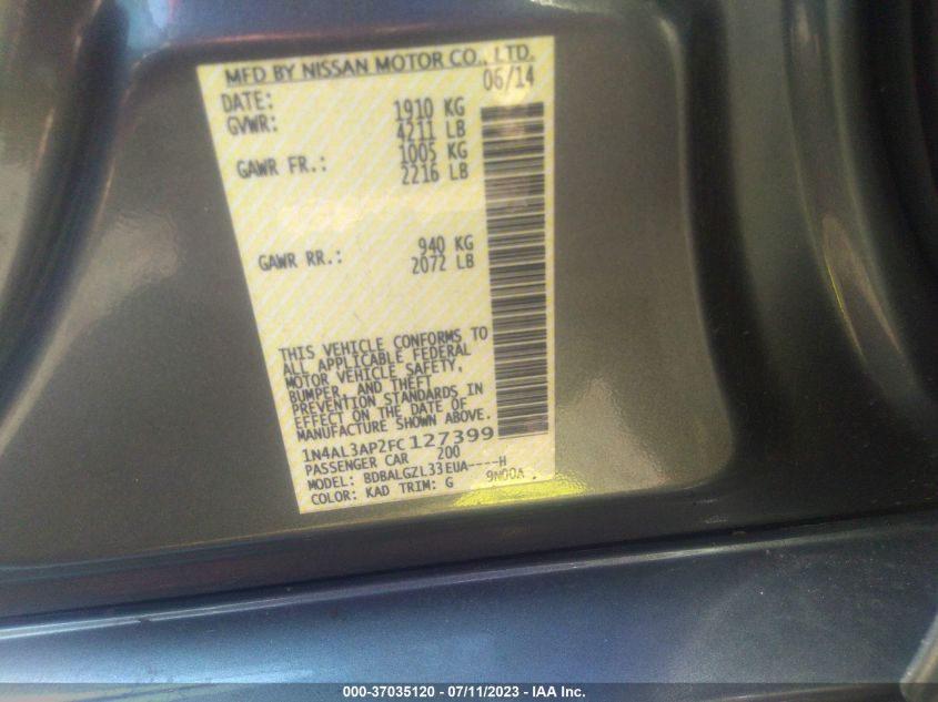 2015 NISSAN ALTIMA 2.5 S - 1N4AL3AP2FC127399