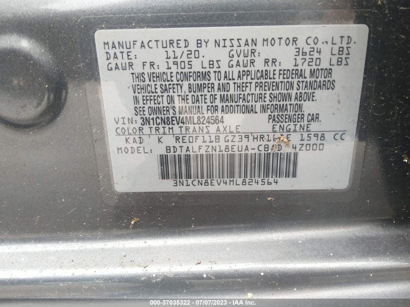 2021 NISSAN VERSA SV - 3N1CN8EV4ML824564