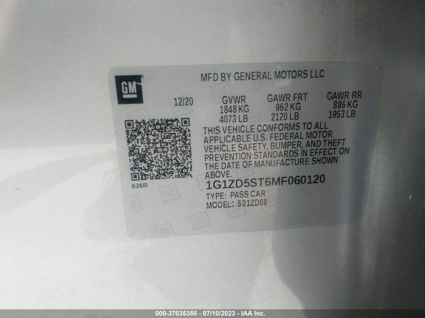 2021 CHEVROLET MALIBU LT - 1G1ZD5ST6MF060120