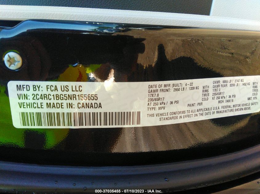 2022 CHRYSLER PACIFICA TOURING L - 2C4RC1BG5NR155655