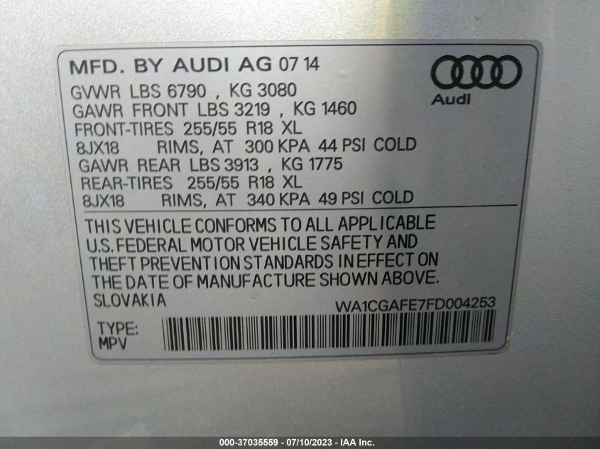 2015 AUDI Q7 3.0T PREMIUM - WA1CGAFE7FD004253
