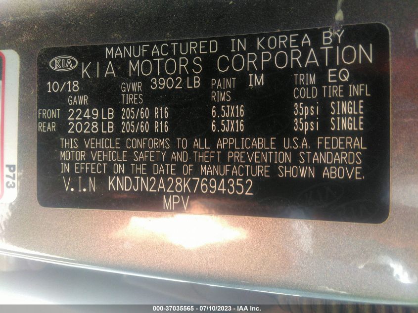 2019 KIA SOUL BASE - KNDJN2A28K7694352