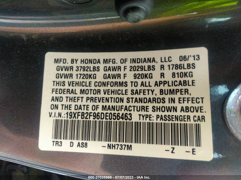 2013 HONDA CIVIC SDN EX-L - 19XFB2F96DE056463