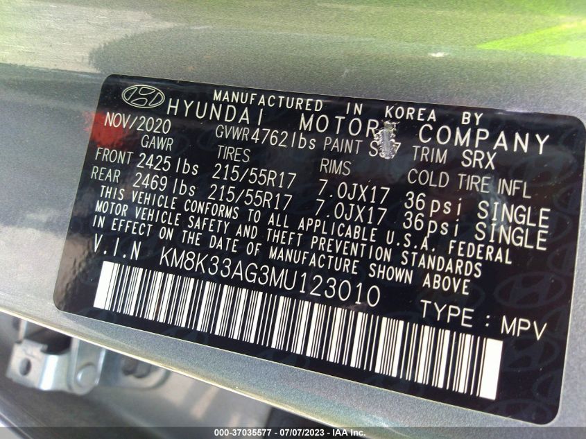2021 HYUNDAI KONA EV LIMITED - KM8K33AG3MU123010