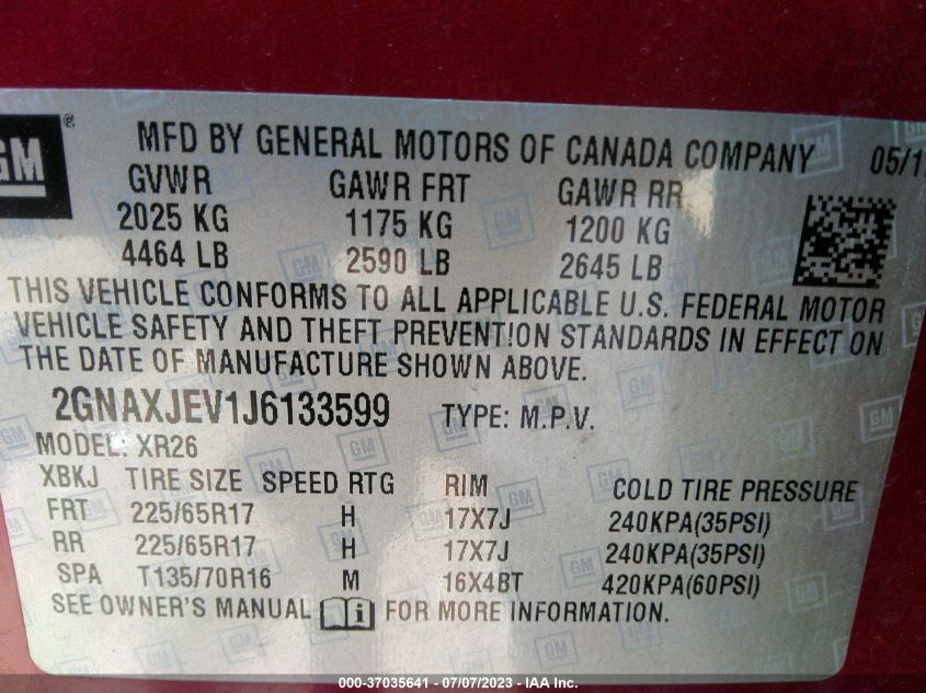 2018 CHEVROLET EQUINOX LT - 2GNAXJEV1J6133599