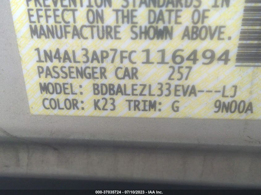 2015 NISSAN ALTIMA 2.5 S - 1N4AL3AP7FC116494