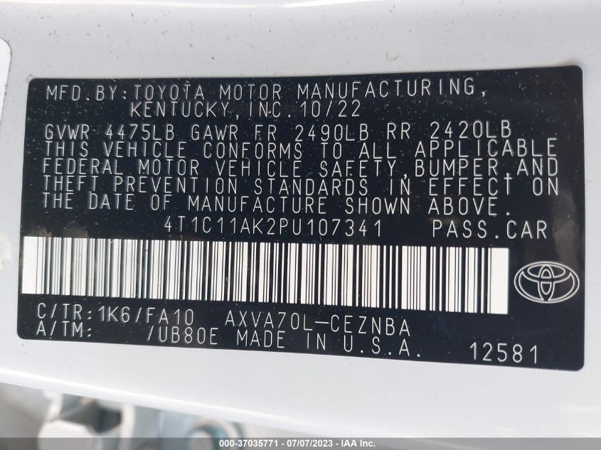 2023 TOYOTA CAMRY LE - 4T1C11AK2PU107341