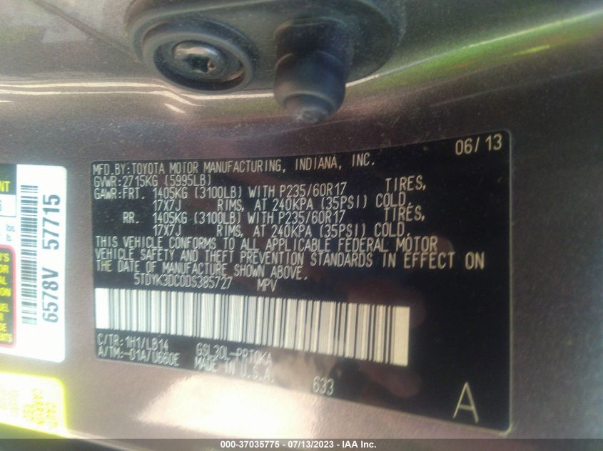 2013 TOYOTA SIENNA XLE AAS/XLE/LTD - 5TDYK3DC0DS385727