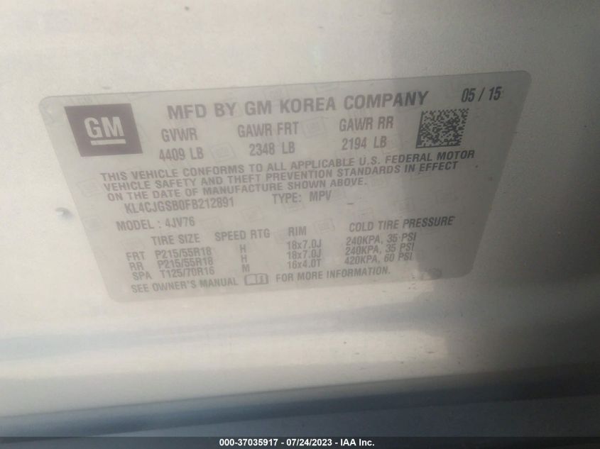 2015 BUICK ENCORE LEATHER - KL4CJGSB0FB212891