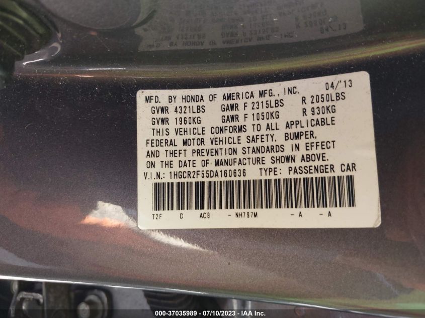 2013 HONDA ACCORD SDN SPORT - 1HGCR2F55DA160636