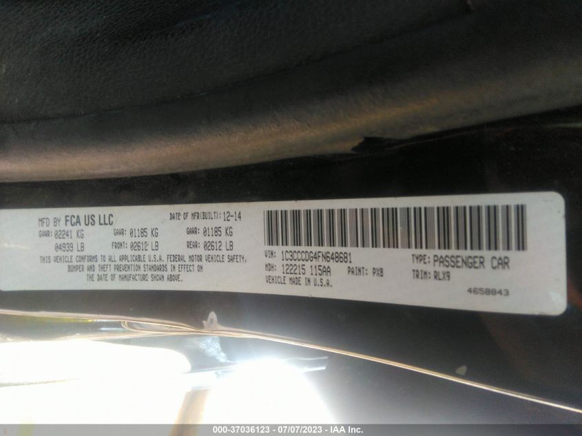 2015 CHRYSLER 200 S - 1C3CCCDG4FN648681