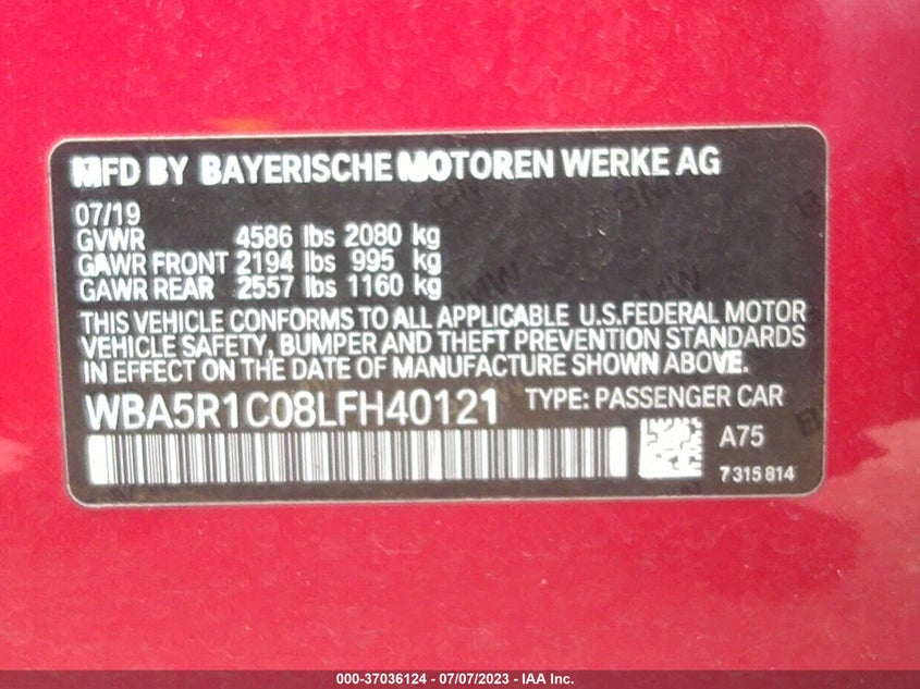 VIN WBA5R1C08LFH40121 2020 BMW 3 SERIES 330I