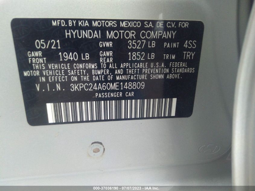 2021 HYUNDAI ACCENT SE - 3KPC24A60ME148809