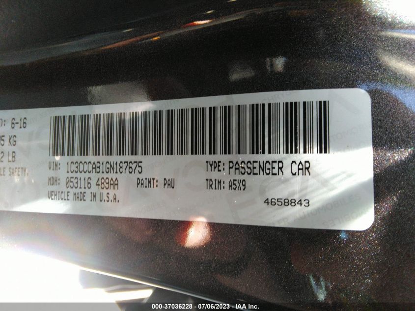 2016 CHRYSLER 200 LIMITED - 1C3CCCAB1GN187675