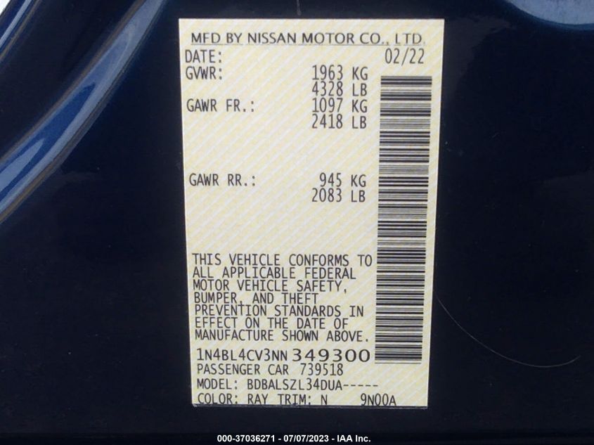 2022 NISSAN ALTIMA 2.5 SR - 1N4BL4CV3NN349300