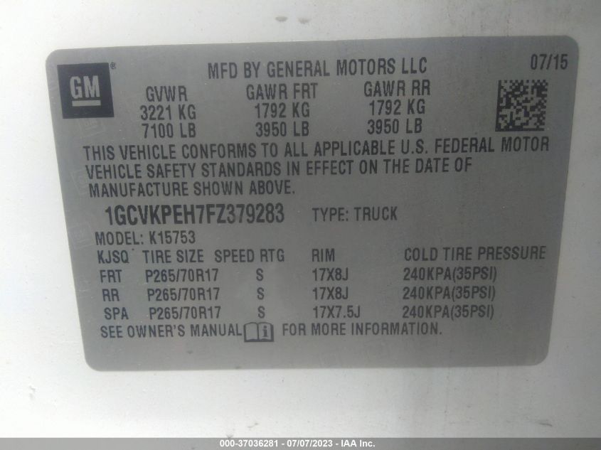 2015 CHEVROLET SILVERADO 1500 WORK TRUCK - 1GCVKPEH7FZ379283