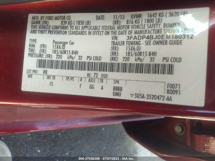 2014 FORD FIESTA SE - 3FADP4BJ0EM180312