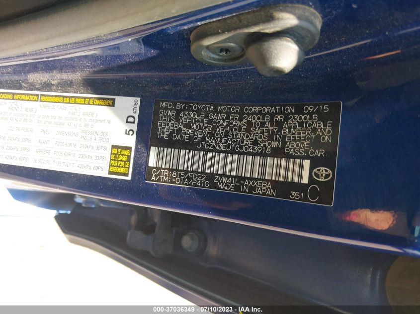 2016 TOYOTA PRIUS V TWO/FIVE/THREE/FOUR - JTDZN3EU1GJ043918