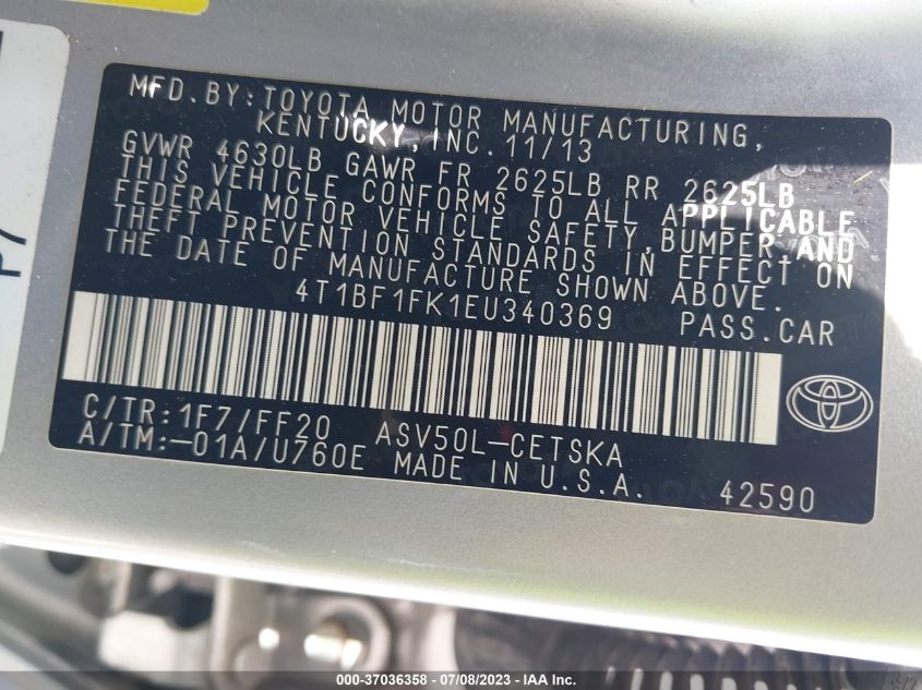 2014 TOYOTA CAMRY L/SE/LE/XLE - 4T1BF1FK1EU340369