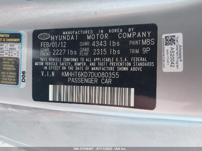 2013 HYUNDAI GENESIS COUPE 2.0T KMHHT6KD7DU080355