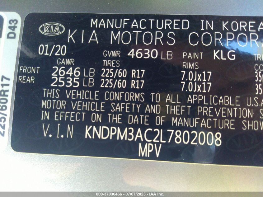 2020 KIA SPORTAGE LX - KNDPM3AC2L7802008
