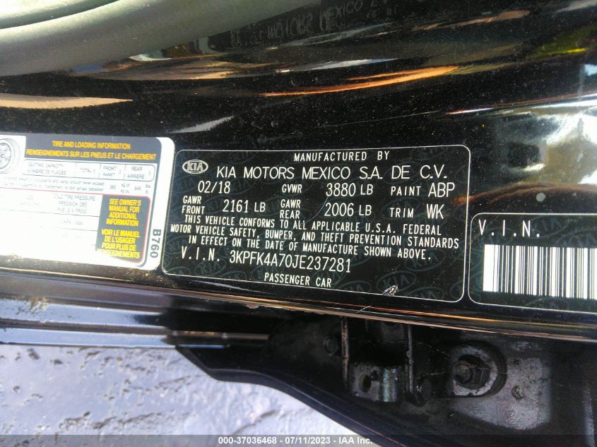 2018 KIA FORTE LX - 3KPFK4A70JE237281