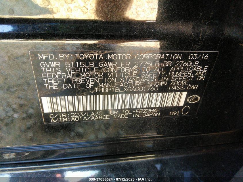 2016 LEXUS GS F JTHBP1BLXGA001760