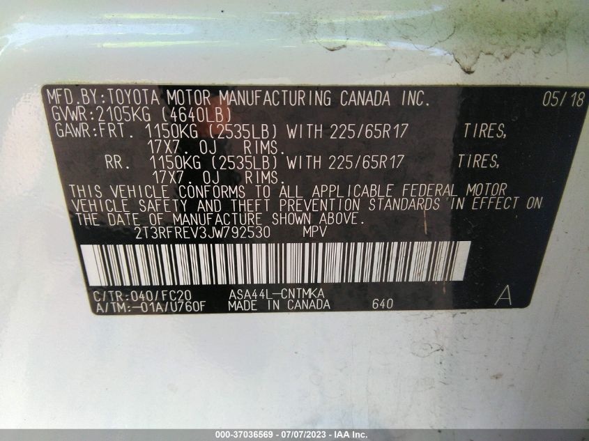 2018 TOYOTA RAV4 ADVENTURE/XLE - 2T3RFREV3JW792530