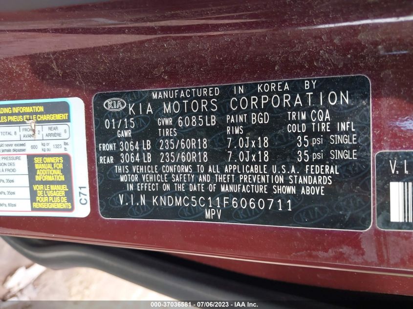 2015 KIA SEDONA SX - KNDMC5C11F6060711