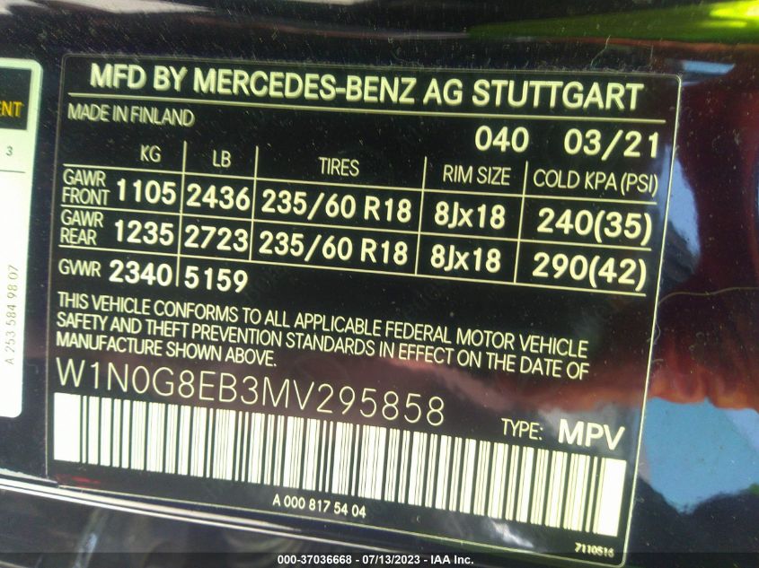 W1N0G8EB3MV295858 Mercedes-Benz GLC GLC 300 9