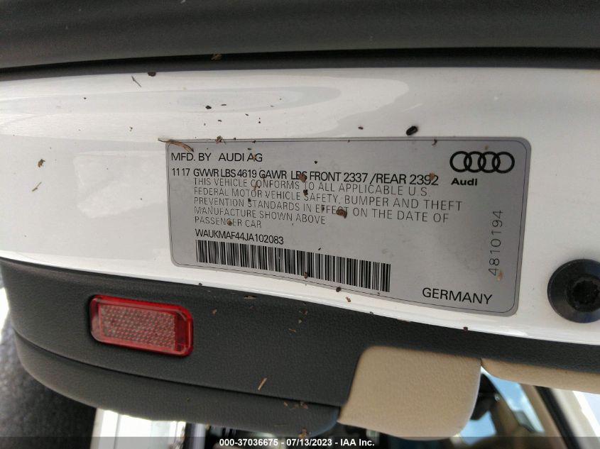 2018 AUDI A4 PREMIUM/TECH PREMIUM - WAUKMAF44JA102083