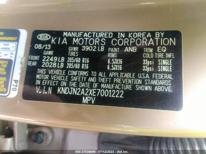 2014 KIA SOUL BASE - KNDJN2A2XE7001222