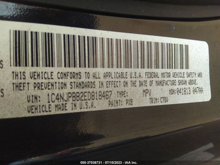 2014 JEEP PATRIOT SPORT - 1C4NJPBB2ED818467