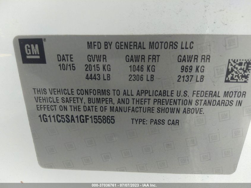 2016 CHEVROLET MALIBU LIMITED LT - 1G11C5SA1GF155865